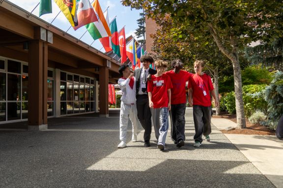 private school friends walking