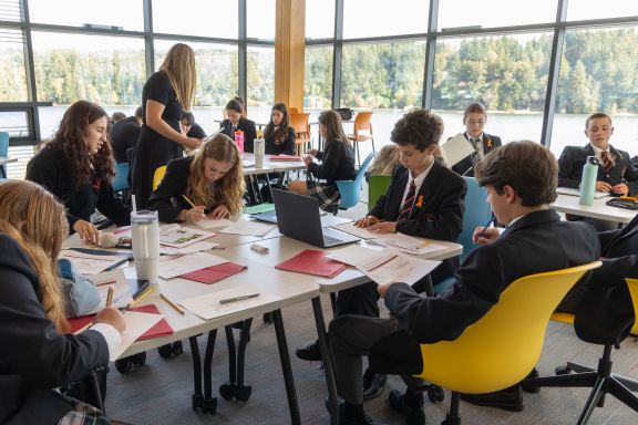 Private school classroom with natural light