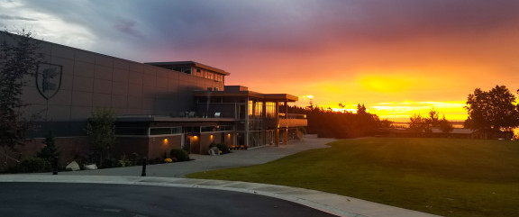 Outside the Foote Athletic Centre during a sunrise